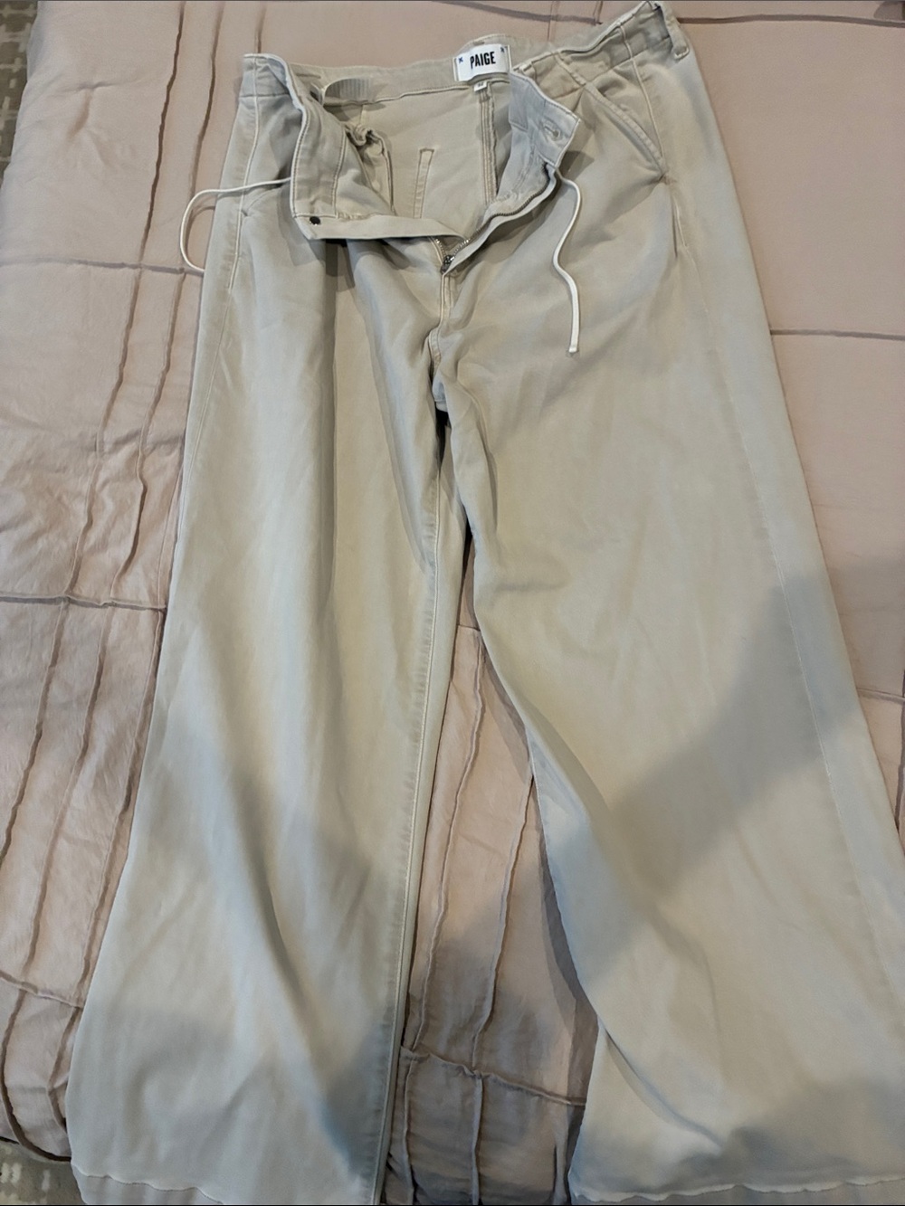 PAIGE Women's Light Khaki Wide-Leg Chinos